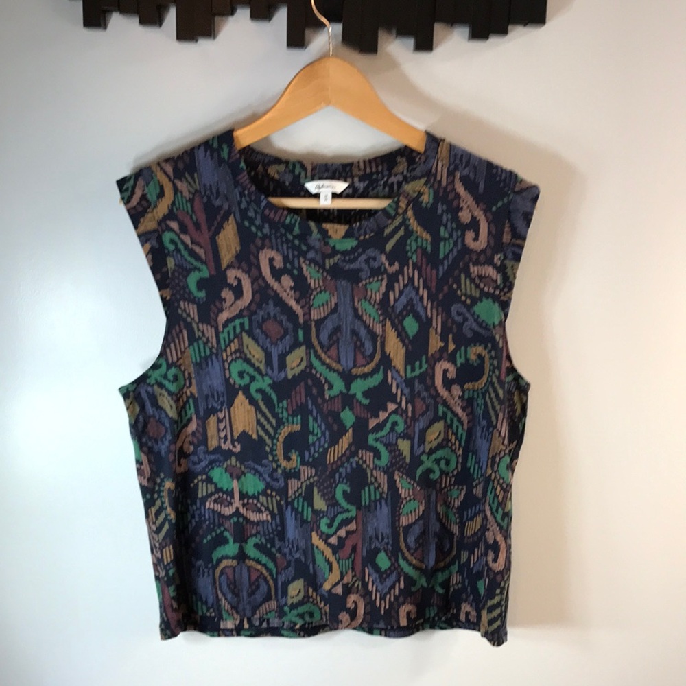 Reitmans Abstract Cap Sleeve Tee - Navy, Green, and Brown